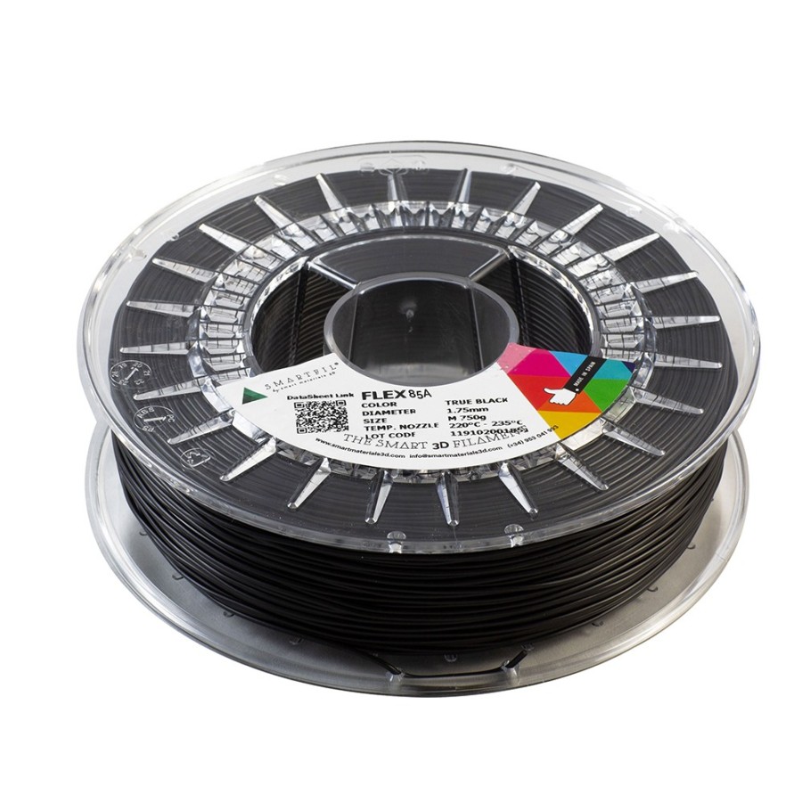 Smart Materials 3D FLEX 85A TRUE BLACK - 85A TPU Filament - 1.75 mm - Black - 750 g - SMFLX4BK0A075