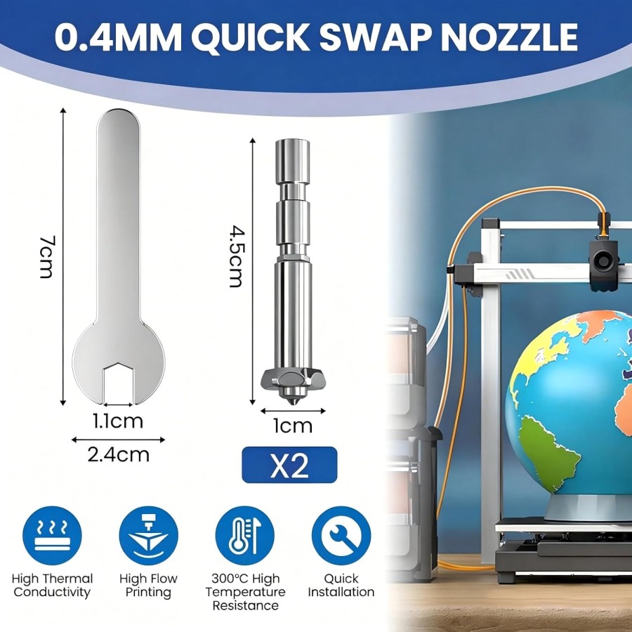 Buse en acier trempé de 0,4 mm compatible avec le kit Kobra 3 Max Combo - 2 unités