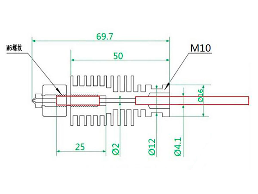 E3D-V5 - Cabeça Extrusora para Impressora 3D 1,75 mm - Bico 0,3 mm - 12 Vcc