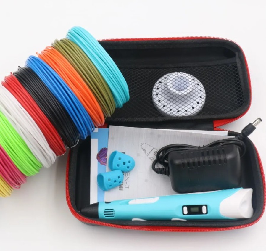 Lápiz 3D + Adaptador + Dedales + Maletín + Filamento (10 Colores x 5 m)