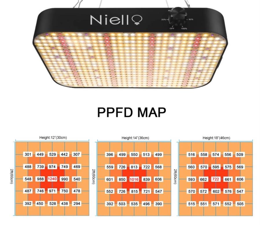 Niello B-LZB1200 - Lámpara LED UV y IR para plantas regulable - 130 W LED (equivalente a 1200 W)