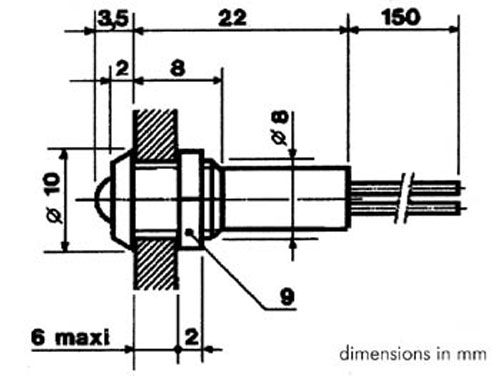Piloto LED 8 mm 12 V Amarillo