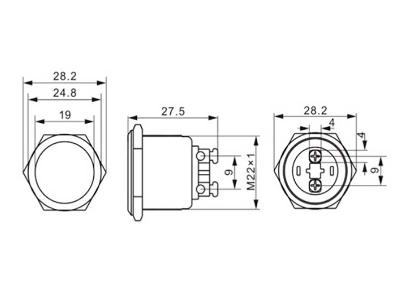 SWITCHTRONIX - Piloto LED Acero Inoxidable 22 mm - 24 V - Rojo - IIH151RO