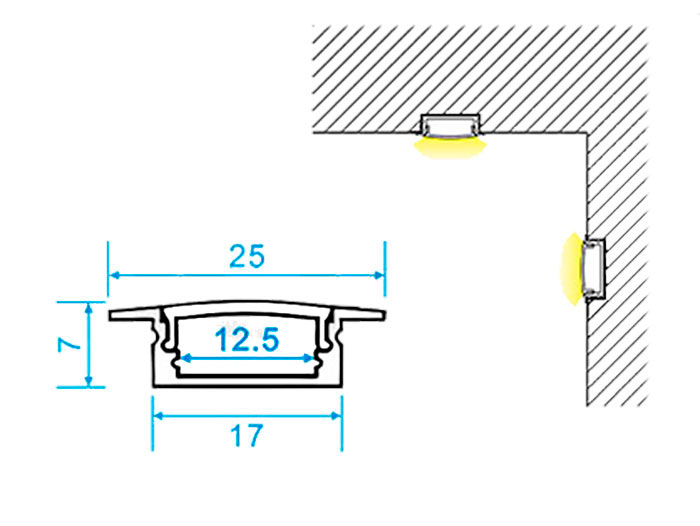 Aluminum Profile for LED Strip - Recessed - Semi-Matte Cover - 2 m