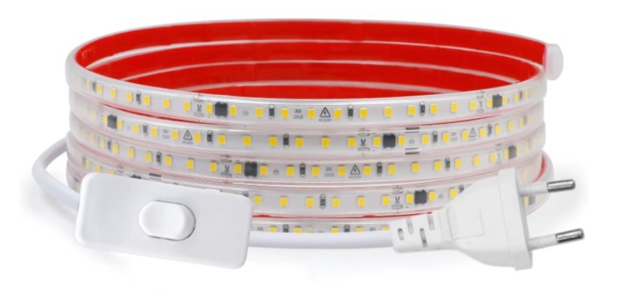 Self-adhesive neutral white LED strip - IP65 - 120 2835 LEDs per meter - 220 Vac and switch - 5m