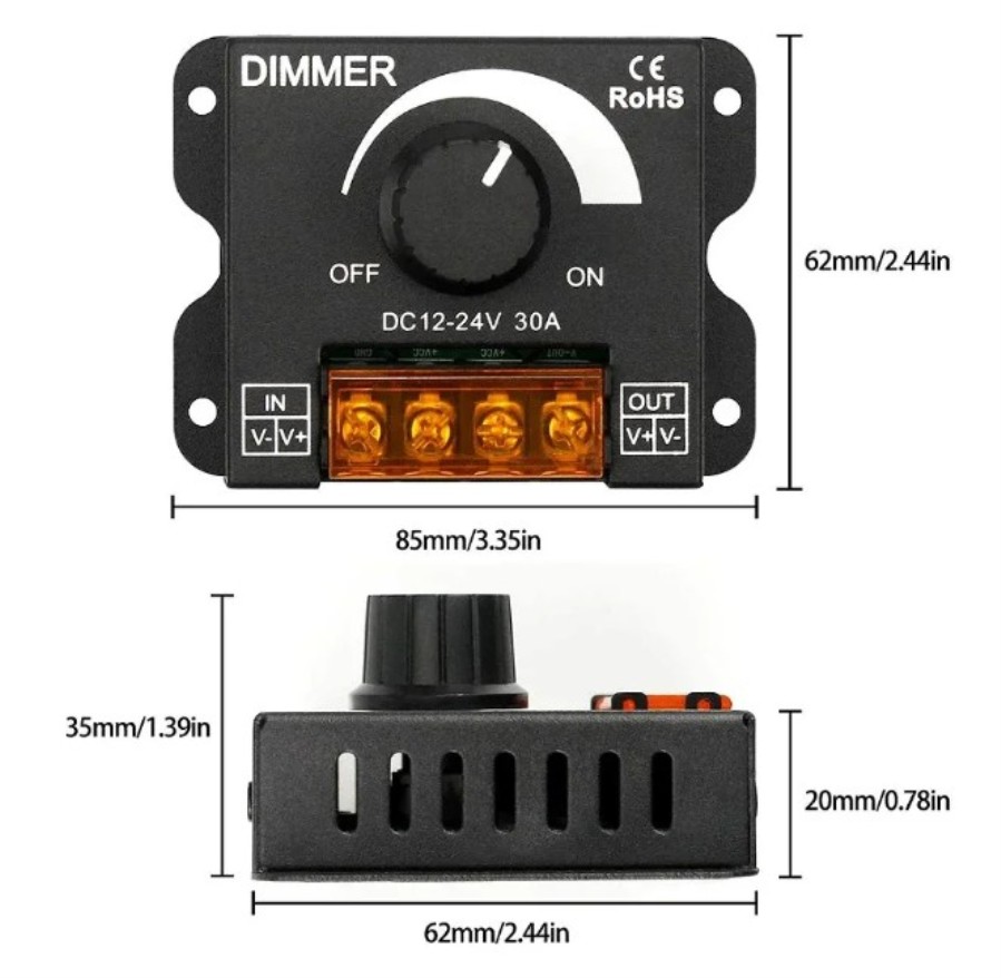 Dimmer LED PWM de 12V a 24 Vcc - 30 A