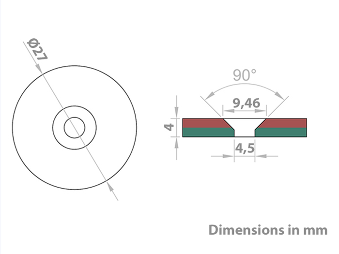 Neodymium Magnet - Disque - Ø27 x 4 mm - N35 - with Holes for Screws