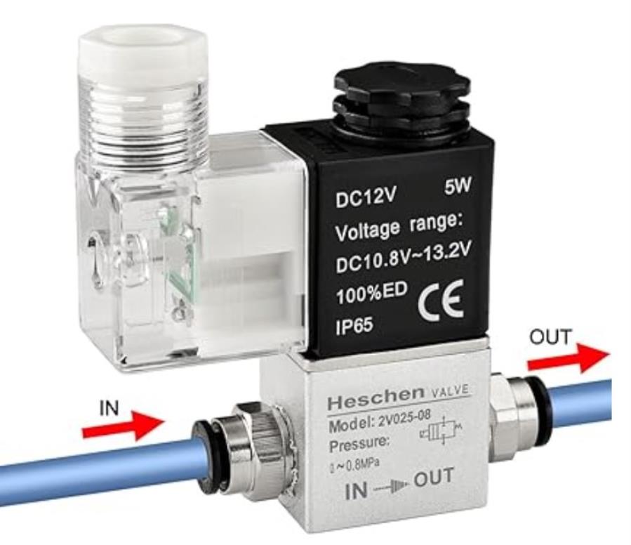 Heschen 2V025-08 12VDC PT1/4 2/2 - Solenoide Electroválvula 1/4” - 12 V Normalmente Cerrado - IP65 – 0.8 MPa.