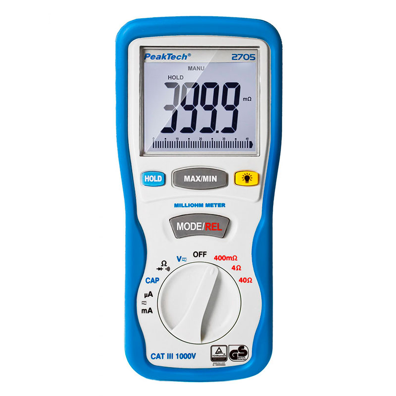 PeakTech P2705 - Milliohmmètre numérique, 4000 points, 400 mΩ/4/40/Ω