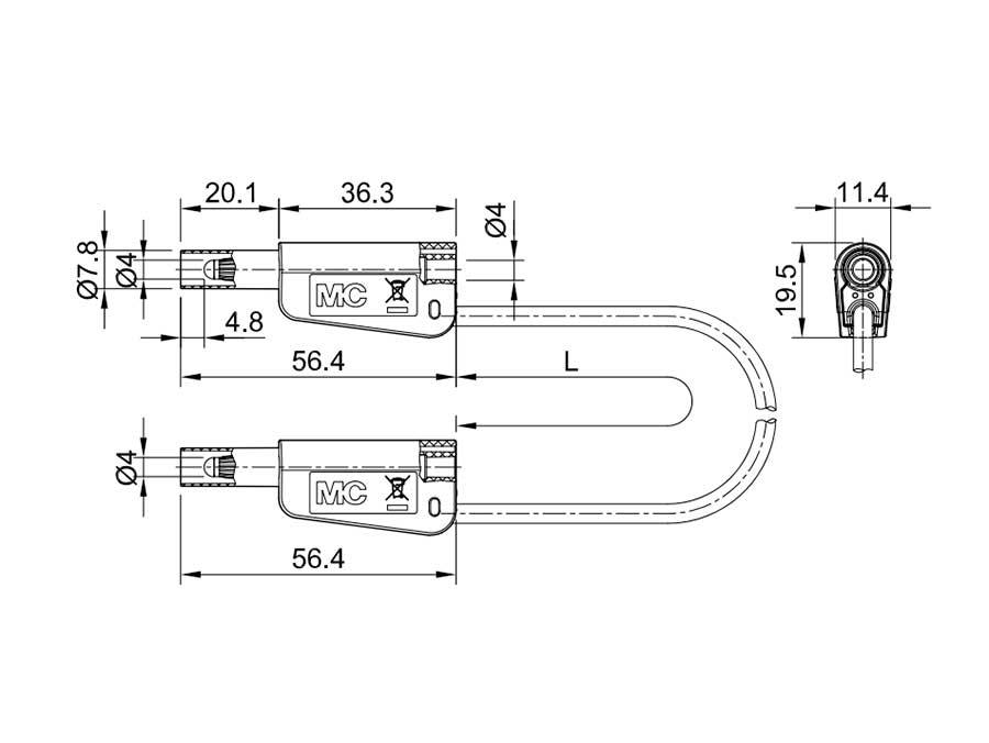 Stäubli SLK-4A-S25 - Cabo de Teste de Segurança com Fichas Banana-Banana Ø 4 mm - 2.5 mm² - 2 m - Preto - 66.2017-20021