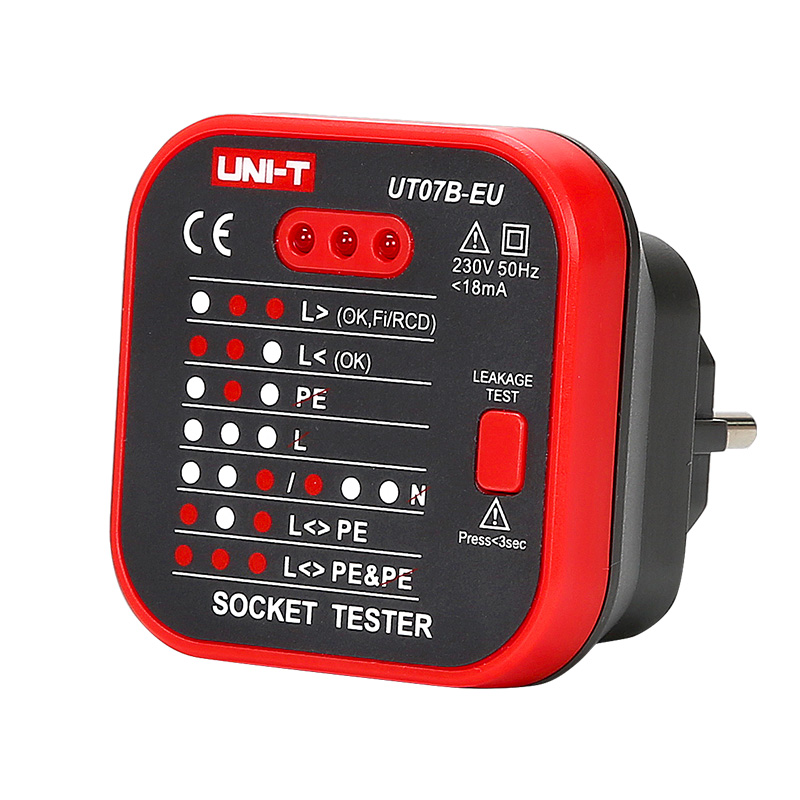 UNI-T UT07B-EU - Comprobador de Tomas – Tester Enchufes con Prueba RCD