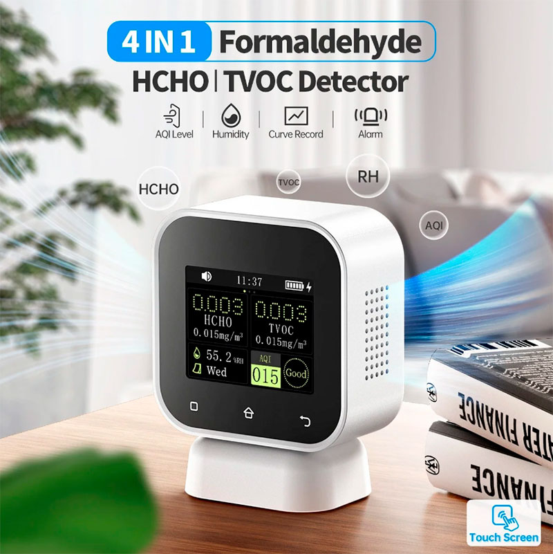 FNIRSi SFD-02 - Moniteur de qualité de l’air intérieur avec HCHO, COVT, humidité, écran tactile et alarme