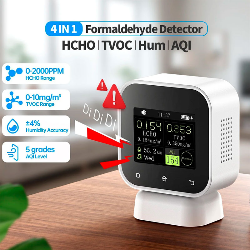 FNIRSi SFD-02 - Moniteur de qualité de l’air intérieur avec HCHO, COVT, humidité, écran tactile et alarme