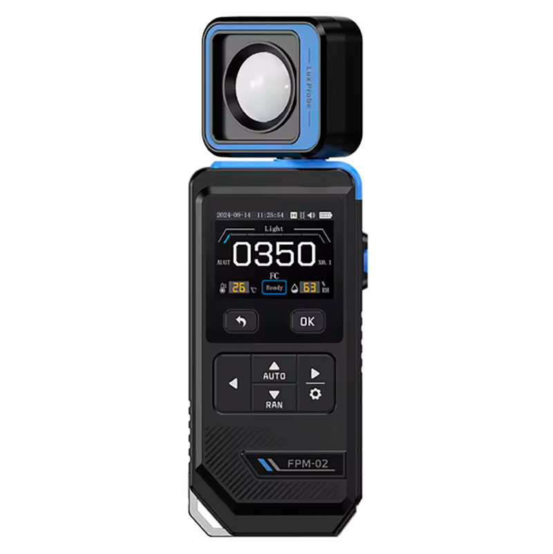 FNIRSi FPM-02 - Luxómetro digital con pantalla a color, 99 990 lx, temperatura, humedad, alarmas y registro