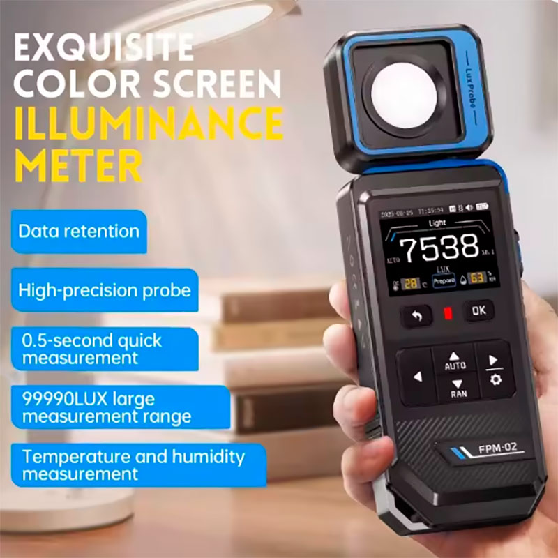 FNIRSi FPM-02 - Digital lux meter with colour display, 99,990 lx, temperature, humidity, alarms and log