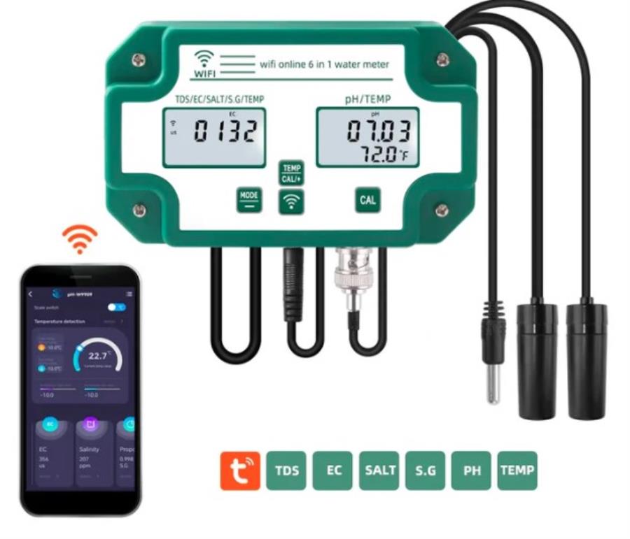 YIERYI YY-W9909 - Testeur de qualité de l&aposeau intelligent : pH TDS EC salinité SG et température - Bluetooth WiFi