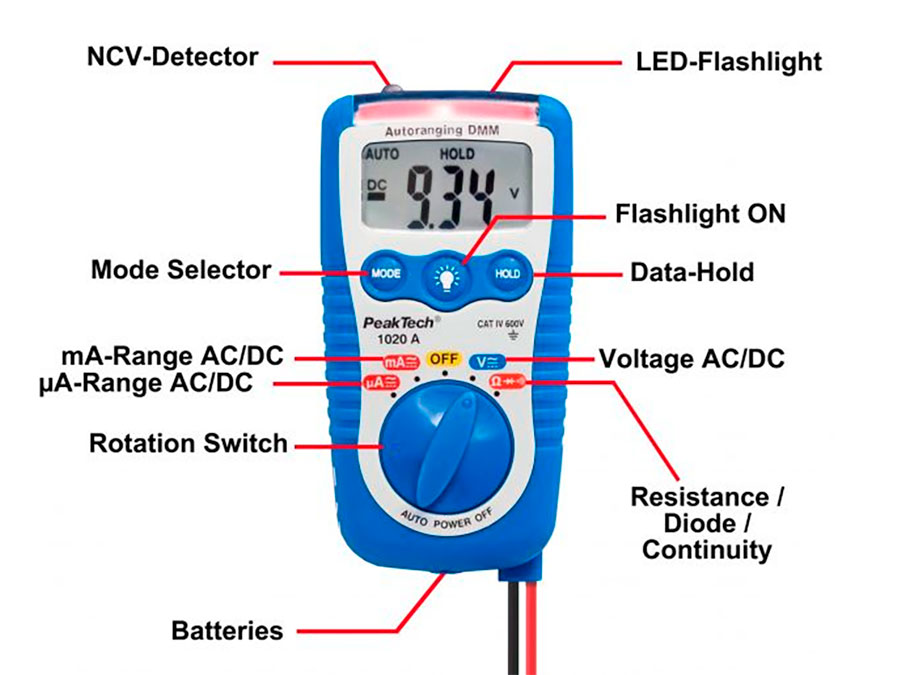 PeakTech P 1020 A - 3 in 1 - Pocket Multimeter with Automatic Fuse - Contactless Voltage Detector