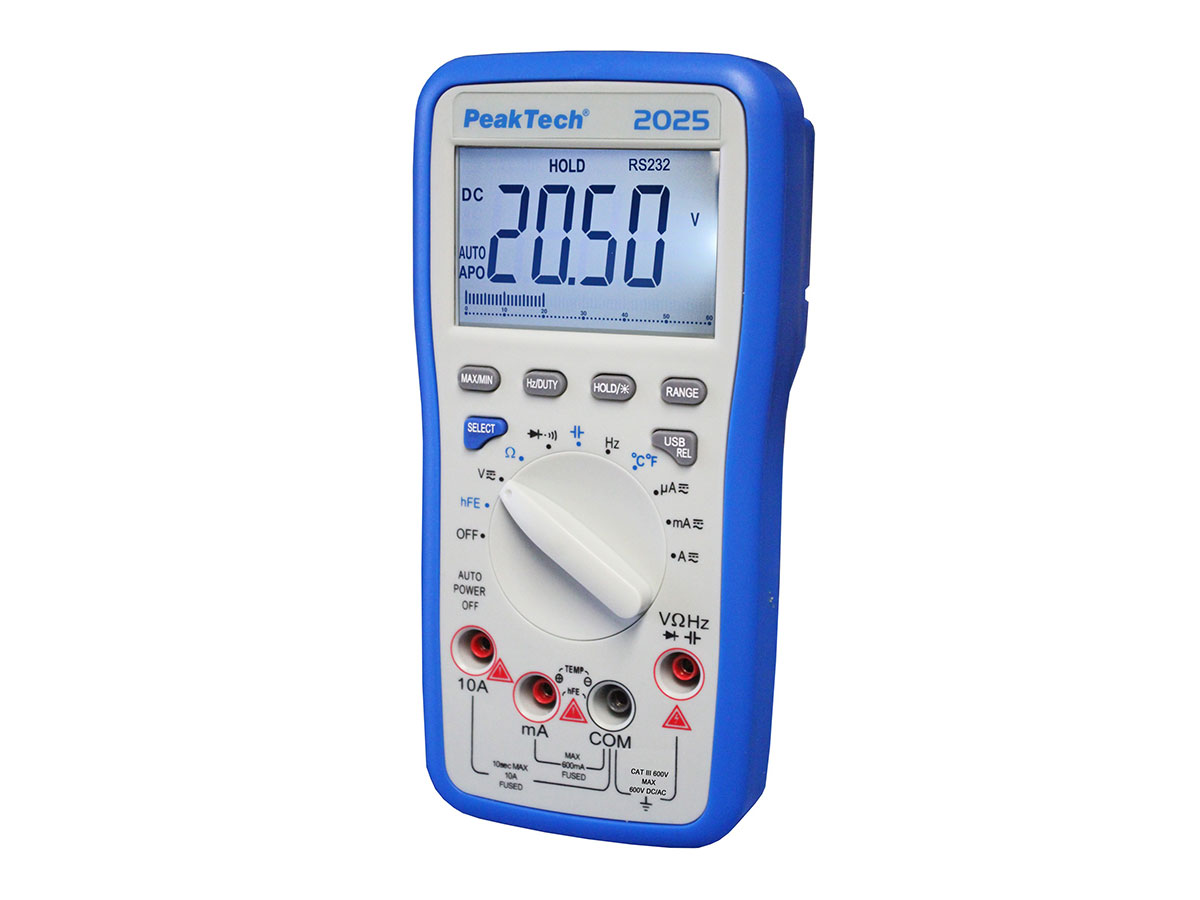PeakTech P 2025 - Digital Multimeter - 600 Vac/Vdc - 10 Aac/Adcc - 6.000 Counts - Auto Range - USB