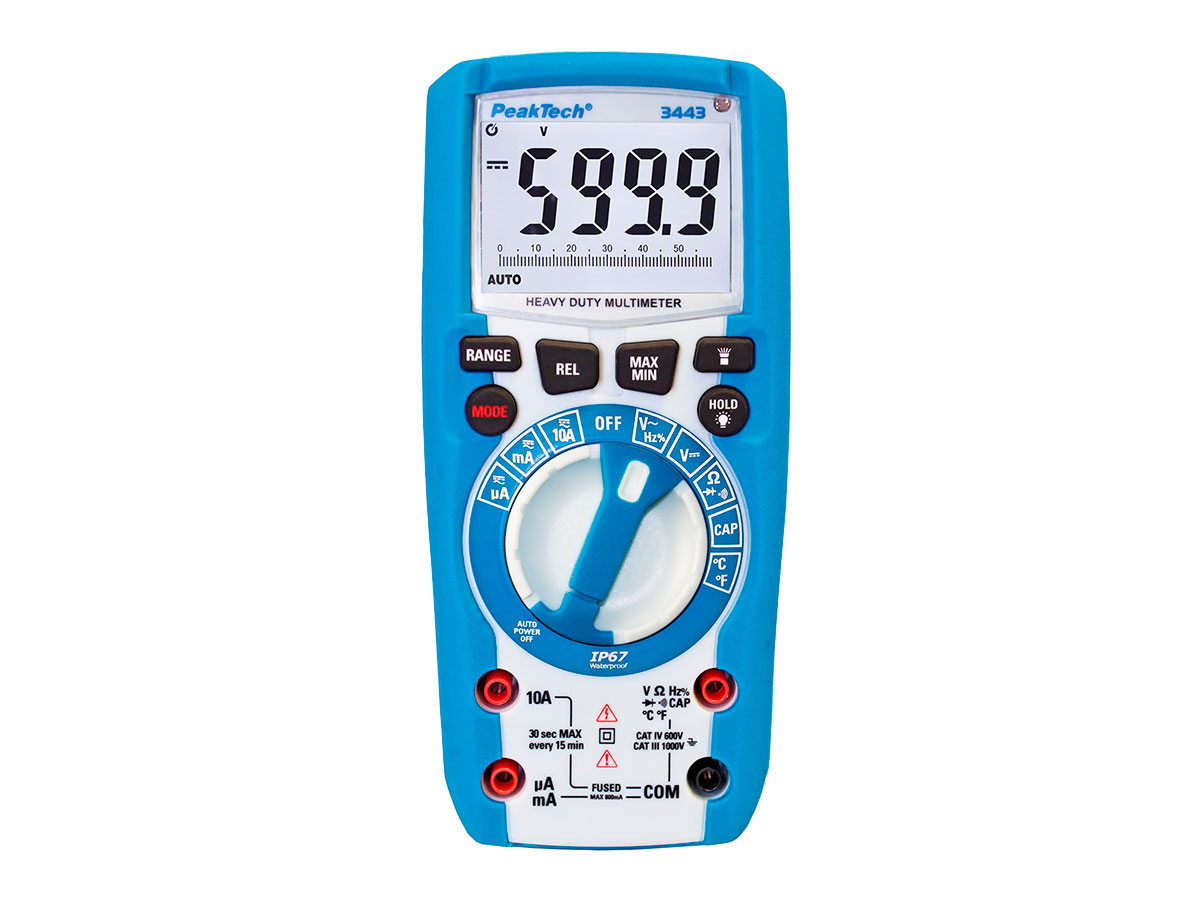 PeakTech P 3443 - Multímetro Digital - 1000 Vca/Vcc - 6000 Cuentas - IP67 - Botones de Función Iluminados
