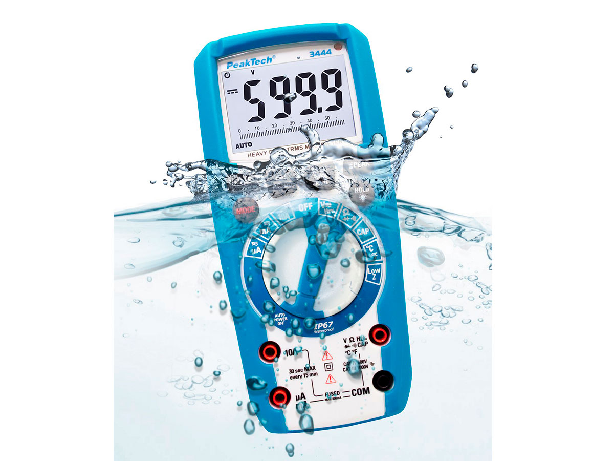 PeakTech P 3444 - Multímetro Digital - 1000 Vca/Vcc - TrueRMS - 6000 Contas - IP67 - Teclas de Função Iluminadas