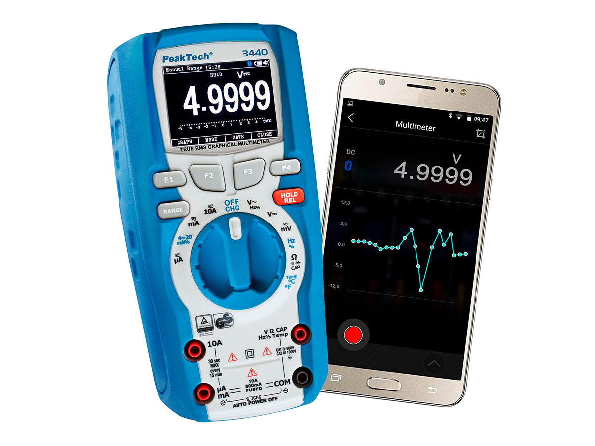 PeakTech P3440 - Multimètre Graphique - 1000 Vca/Vcc - True RMS - 50000 Points - Data Logger - Bluetooth 4.0