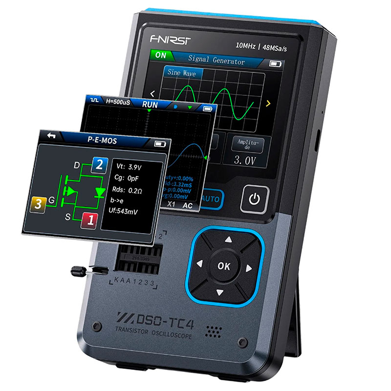 FNIRSi DSO-TC4 - Osciloscopio Digital Portátil 10MHz con Generador de Señales y Probador de Componentes