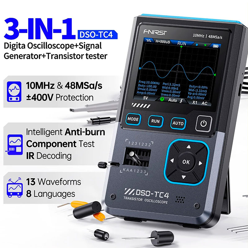 FNIRSi DSO-TC4 - Oscilloscope Numérique Portable 10MHz avec Générateur de Signaux et Testeur de Composants