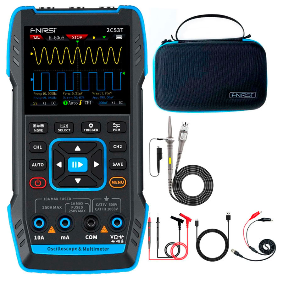 FNIRSi 2C53T - Osciloscopio 2 canales 50MHz, Multímetro y Generador