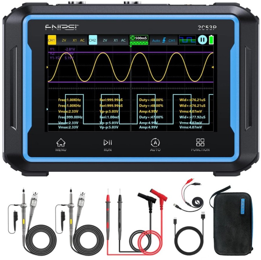 FNIRSi 2C53P - Osciloscópio 2 Canais 50 MHz, Multímetro e Gerador - Amostragem de 250 MS/s