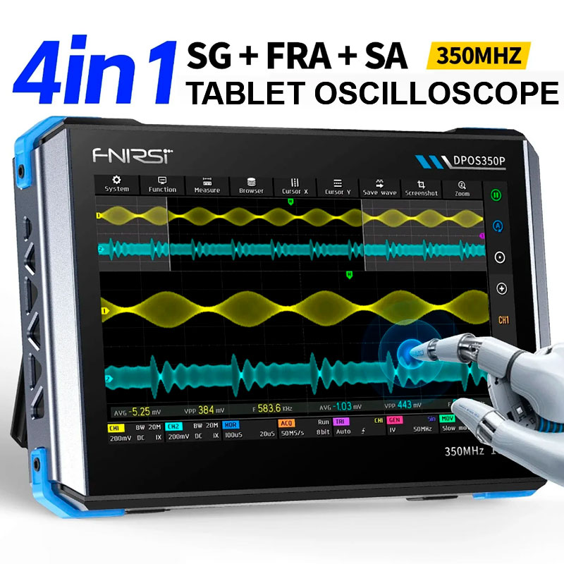 FNIRSi DPOS350P - 4-in-1 Tablet Oscilloscope: 2 Channels 350 MHz, Spectrum Analyzer, Signal Generator, ... - 1GSPS