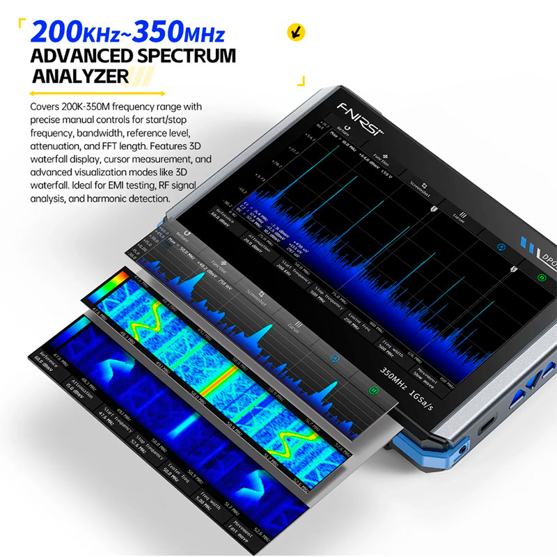 FNIRSi DPOS350P - 4-in-1 Tablet Oscilloscope: 2 Channels 350 MHz, Spectrum Analyzer, Signal Generator, ... - 1GSPS