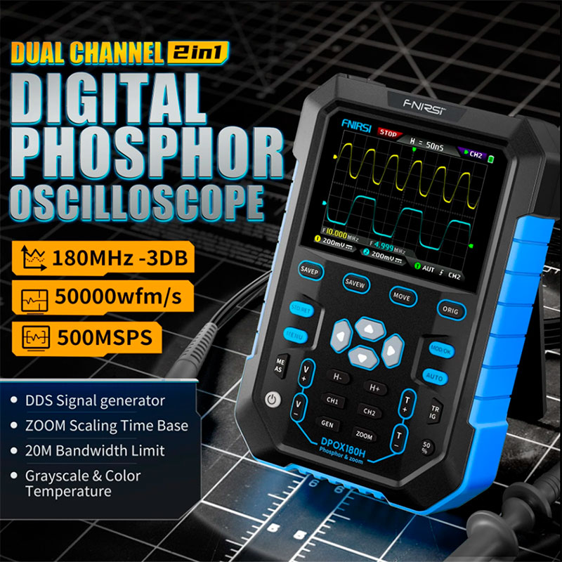 FNIRSi DPOX180H - 180MHz 500MS/s handheld oscilloscope with signal generator