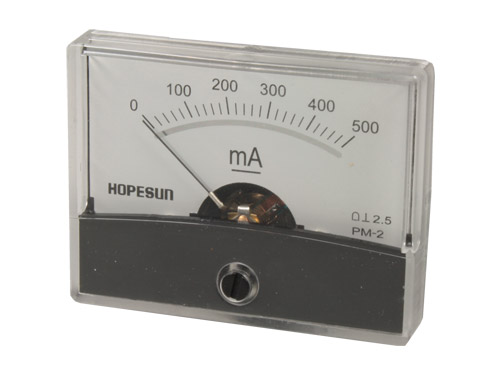 Instrumento Panel Amperímetro Analógico 60 x 47 mm - 500 mA cc - AIM60500