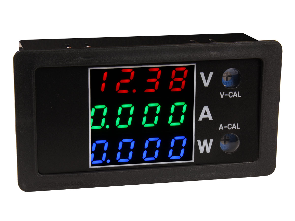 Instrumento de Panel 3 en 1: Voltímetro 0-100V DC, Amperímetro 0-10A DC y Vatímetro 0-1000W