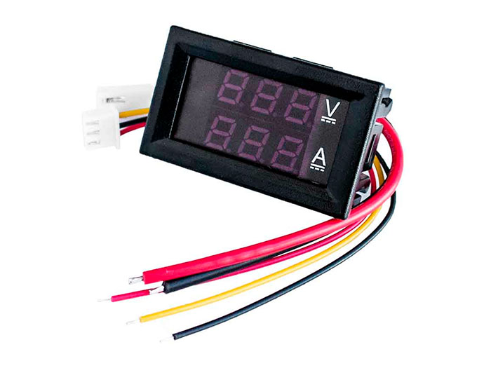 Voltímetro / Amperímetro Digital com LED - 100 Vdc - 0 .. 9,99 Adc