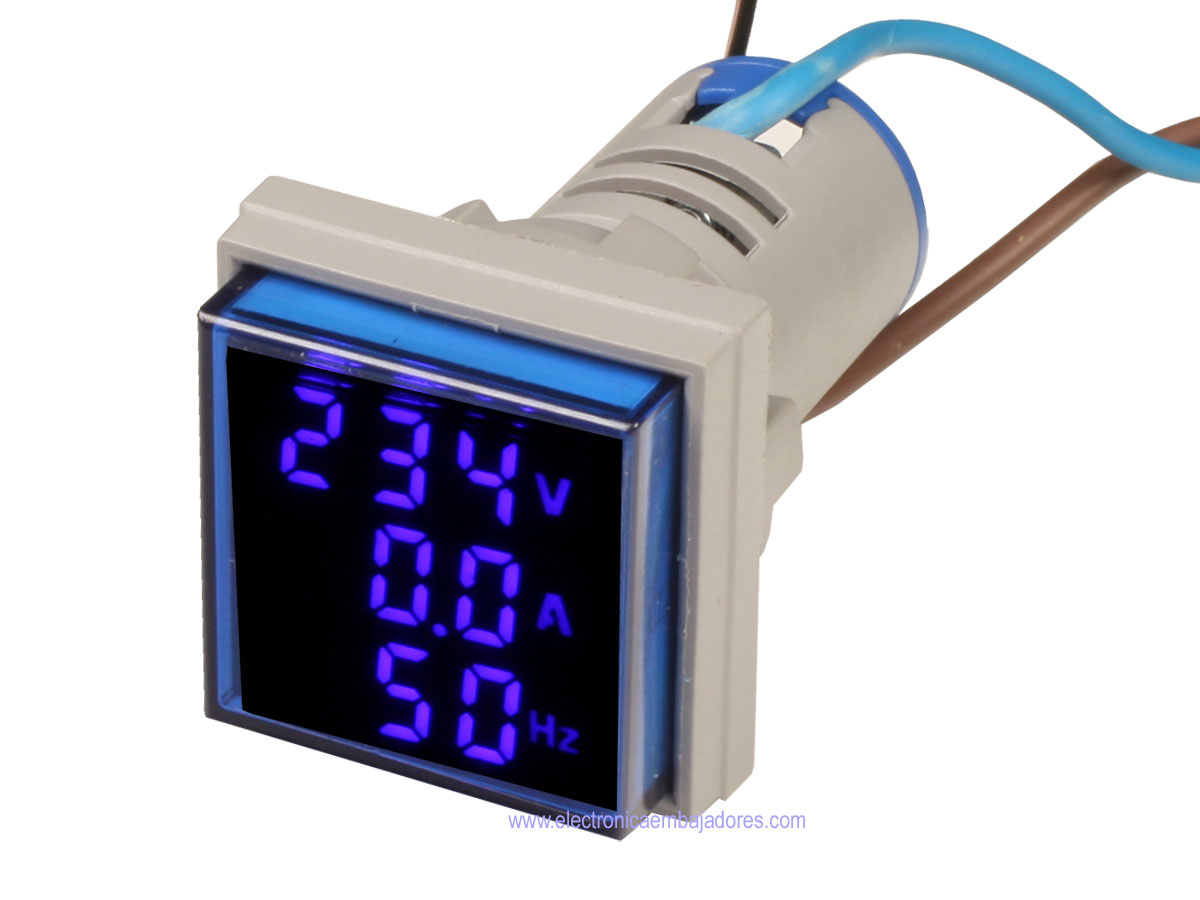 Voltímetro - Amperímetro - Frecuencímetro - 50..450V  - 0..100A - 0..99HZ AC
