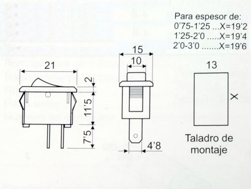 Interruptor Basculante 2P 1C - Tecla Negra