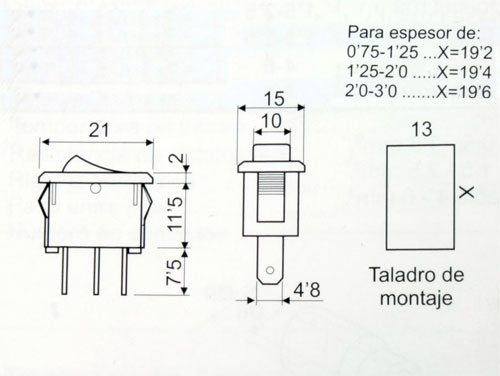Interruptor Conmutador Basculante 3P 1C - Tecla Negra
