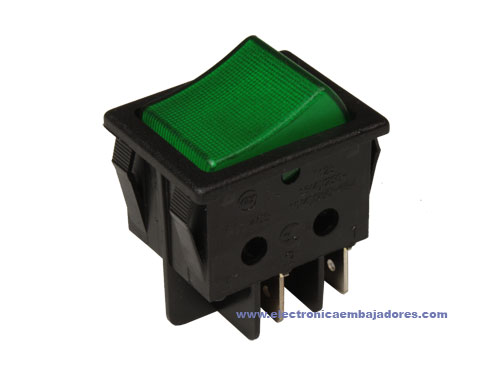 2P 1C - Two-Way Rocker Switch - Illuminated Green Button