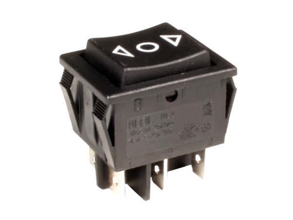 Bouton-Poussoir à Bascule - 3P ouvert - Bouton Noir - Retour au Centre