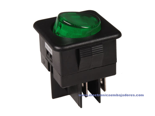 2P 1C - Two-Way Rocker Switch - Illuminated Green Button