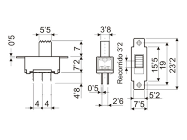 Interruptor Conmutador Deslizante 2P 2C