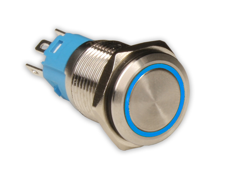 SWITCHTRONIX Serie 40 - Botão de Pressão Painel Prateado - 1NA + 1NF - LED Azul 12 V