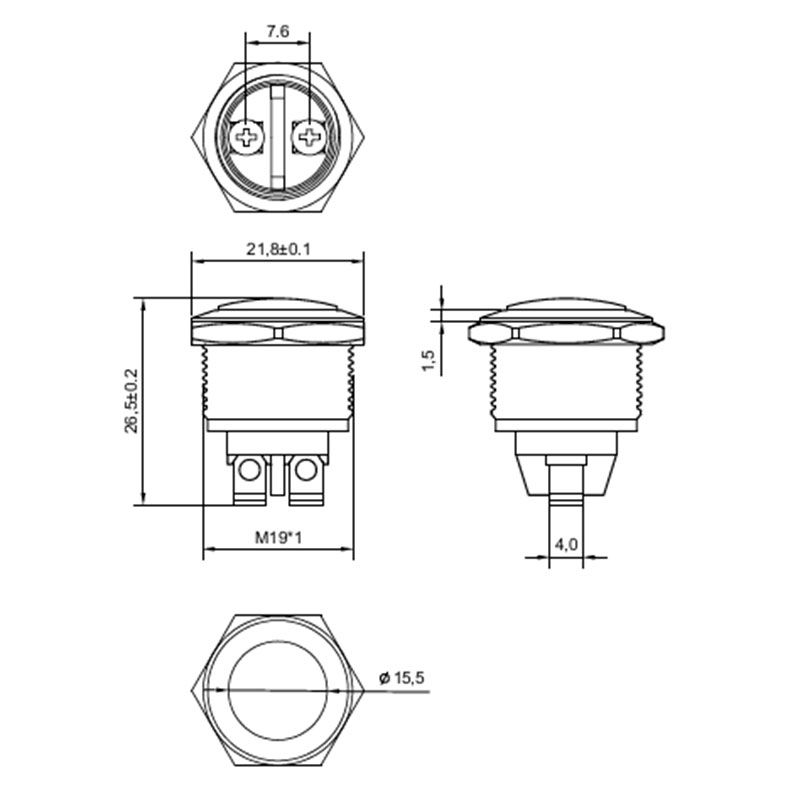 Anti-Vandal Panel-Mount Push Button Switch - 1NO