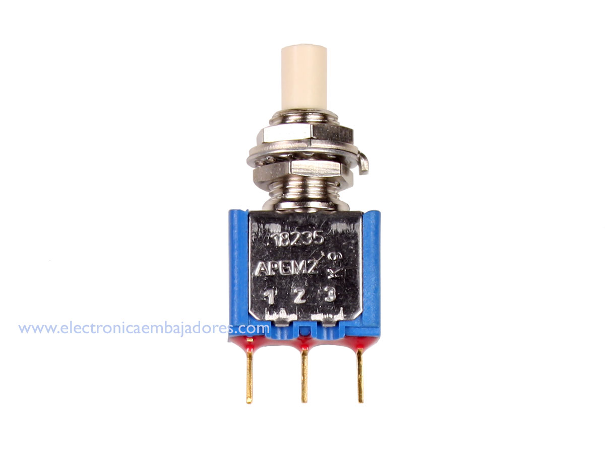 Apem 18235CD - Pulsador Panel Rosca Redondo para PCB - 1NA + 1NC