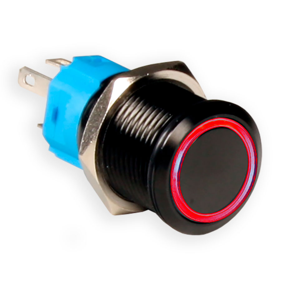SWITCHTRONIX Serie 16 - Pulsador Panel Antivandálico Sin Enclavamiento - IP66 - Ø16 mm - 1NA + 1NC - Rojo 12 V