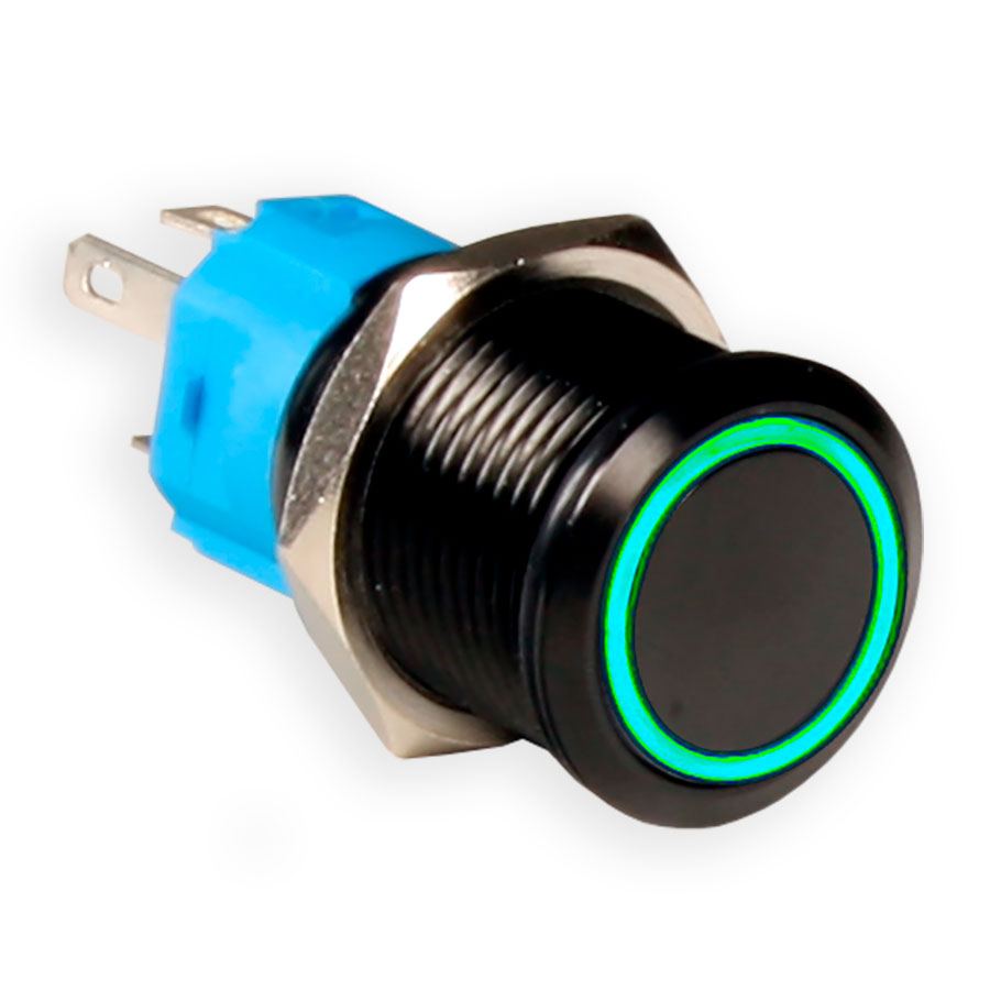 SWITCHTRONIX Serie 16 - Pulsador Panel Antivandálico Sin Enclavamiento - IP66 - Ø16 mm - 1NA + 1NC - Verde 12 V