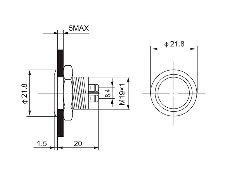 SWITCHTRONIX Serie 19 - Anti-vandal Panel Pushbutton Without Interlocking - IP65 - Ø19 mm - 1NO - Screws