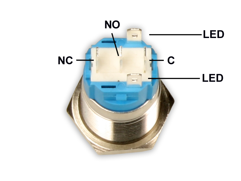 Serie 19 - Anti-Vandal Push Button Switch with Interlocking - IP67 - Ø19 mm - 1NO+1NC - LED Blue 24V