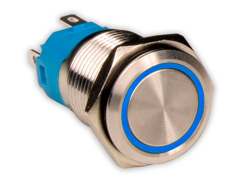 SWITCHTRONIX Serie 19 - Momentary Vandal-Resistant Panel Pushbutton - IP66 - Ø19 mm - 1NO + 1NC - Blue LED 24 V